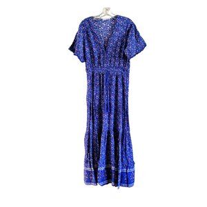 R. Viomos Royal Blue Cotton Rayon Boho Maxi Dress Size Small